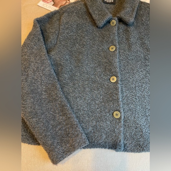 Eileen Fisher Wool Blend Bouclé Cropped Blazer In Teal Size M - Picture 5 of 10